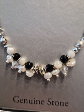 Silver Jet Pearl Bead Necklace